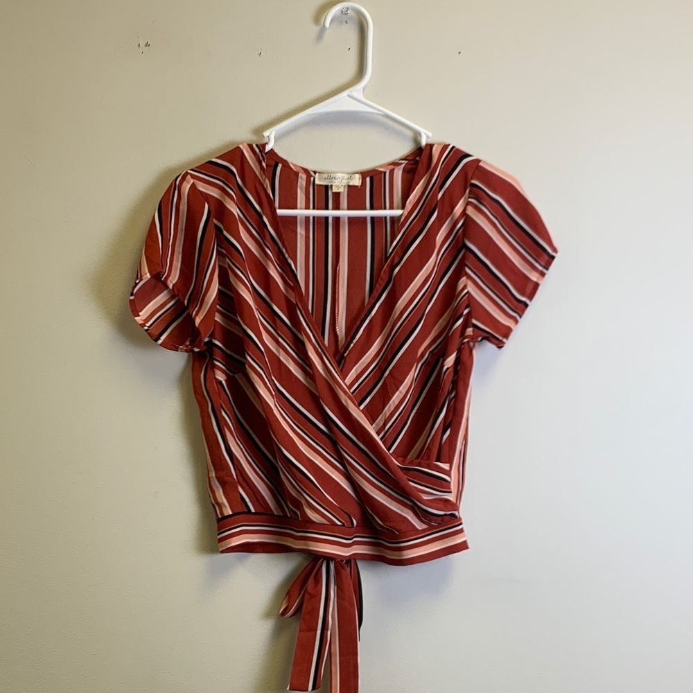 Ultra Flirt Red and White Striped Wrap Blouse
